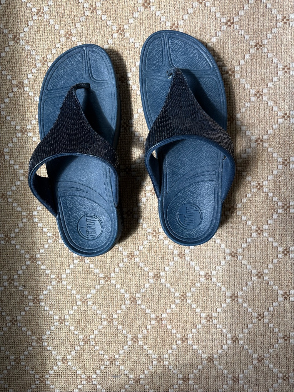 FitFlop Navy Footbed with Black Cross-Strap Slide Sandals